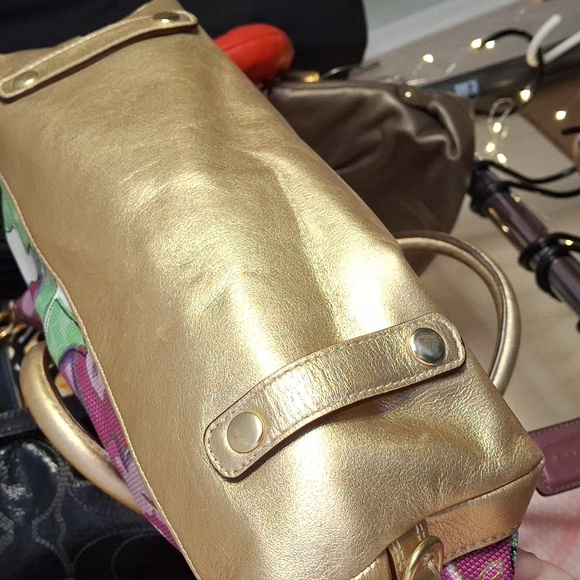 COACH ASHLEY FLORAL W GOLD LEATHER TRIM MEDIUM BAG - Picture 3 of 3